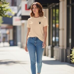 Playboy unisex Beige T-Shirt with Black Logo